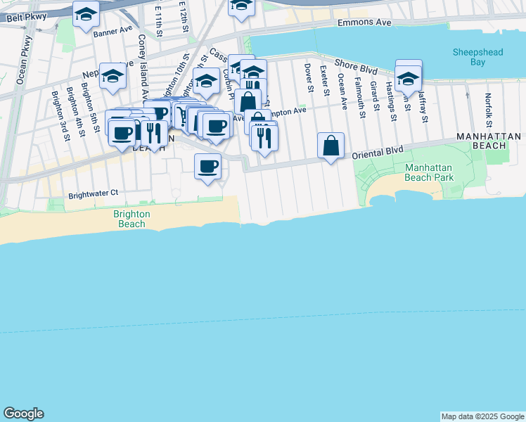 map of restaurants, bars, coffee shops, grocery stores, and more near 275 Corbin Place in Brooklyn