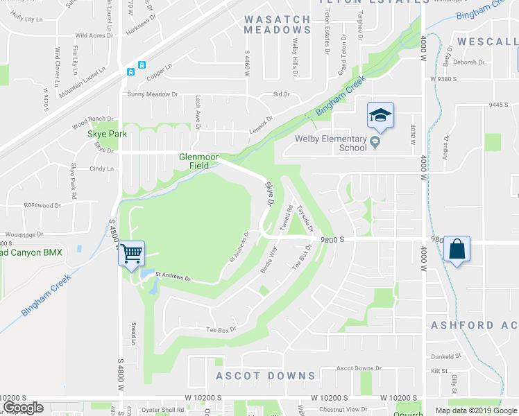 map of restaurants, bars, coffee shops, grocery stores, and more near 9712 Skye Drive in South Jordan