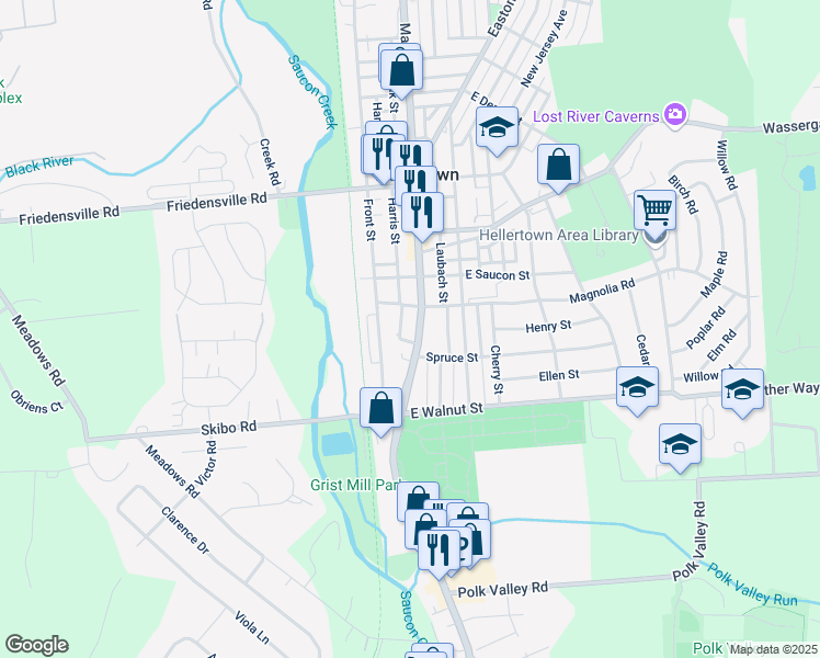 map of restaurants, bars, coffee shops, grocery stores, and more near 218 Main Street in Hellertown