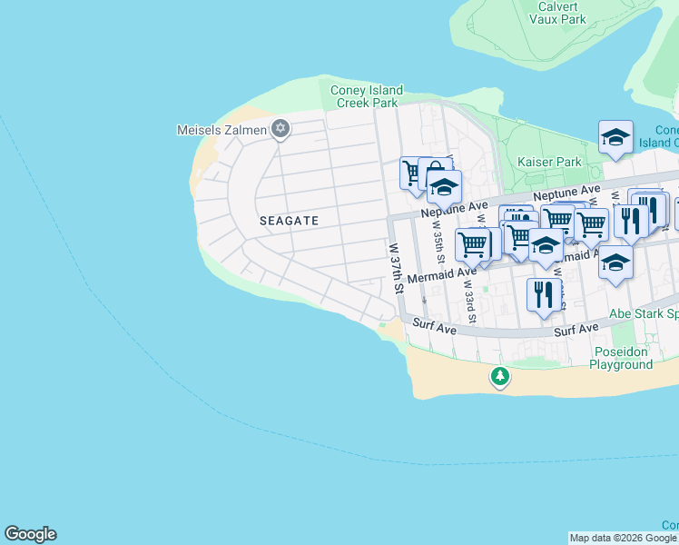 map of restaurants, bars, coffee shops, grocery stores, and more near 3811 Surf Avenue in Brooklyn