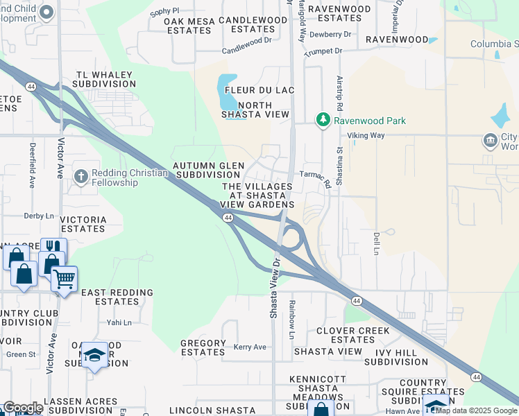 map of restaurants, bars, coffee shops, grocery stores, and more near 2341 Shining Star Way in Redding
