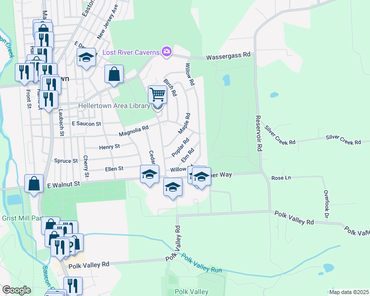 map of restaurants, bars, coffee shops, grocery stores, and more near 850 Poplar Road in Hellertown