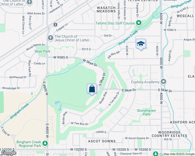 map of restaurants, bars, coffee shops, grocery stores, and more near 9708 South Skye Drive in South Jordan