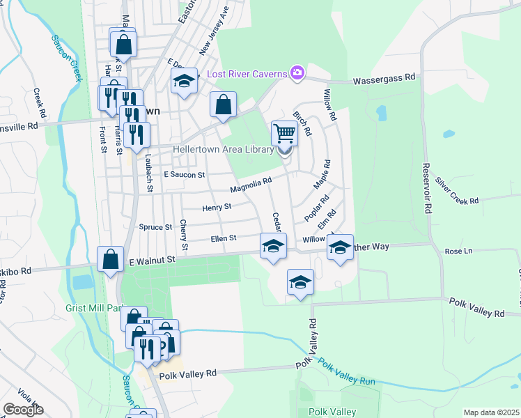 map of restaurants, bars, coffee shops, grocery stores, and more near 307 Tobias Drive in Hellertown