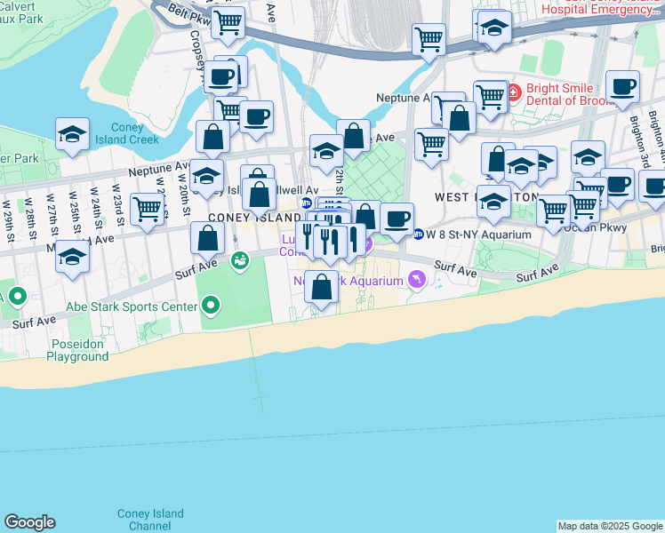 map of restaurants, bars, coffee shops, grocery stores, and more near 1207 Bowery Street in Brooklyn