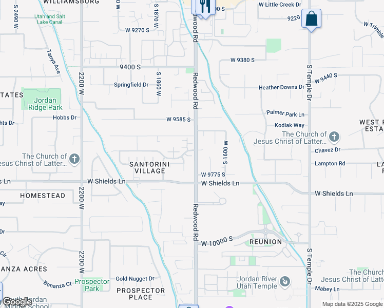 map of restaurants, bars, coffee shops, grocery stores, and more near 1716 Thira Lane in South Jordan