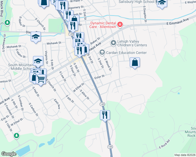 map of restaurants, bars, coffee shops, grocery stores, and more near 2432 South 3rd Street in Allentown