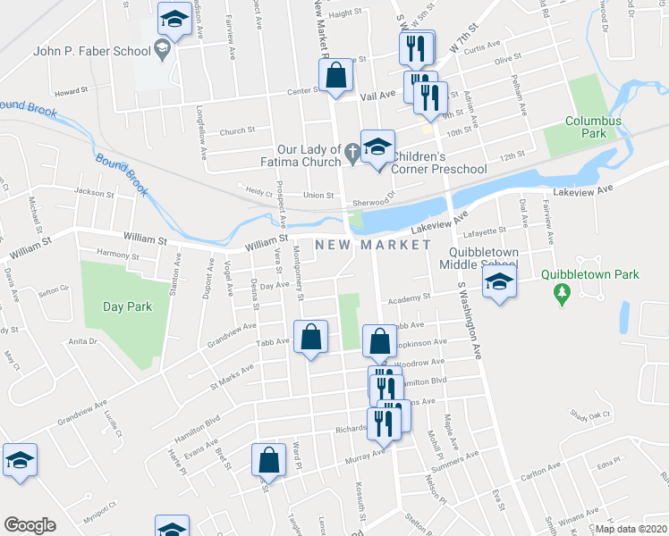 map of restaurants, bars, coffee shops, grocery stores, and more near 4 Kossuth Street in Piscataway Township
