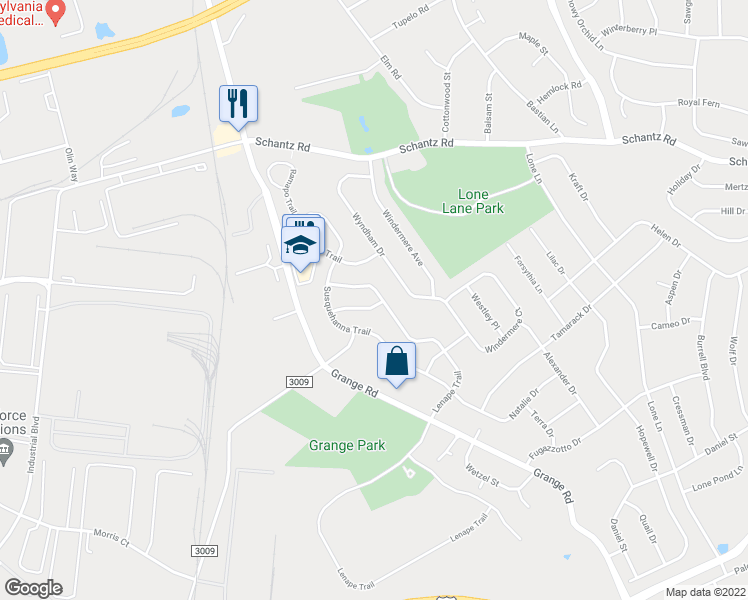 map of restaurants, bars, coffee shops, grocery stores, and more near 248 Lenape Trail in Allentown