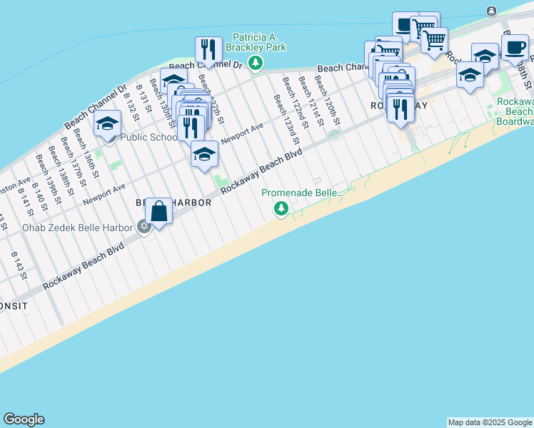map of restaurants, bars, coffee shops, grocery stores, and more near 1-40 Beach 127th Street in Queens