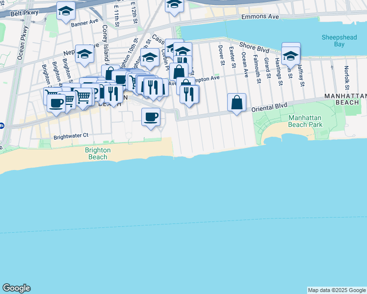 map of restaurants, bars, coffee shops, grocery stores, and more near 275 Corbin Place in Brooklyn
