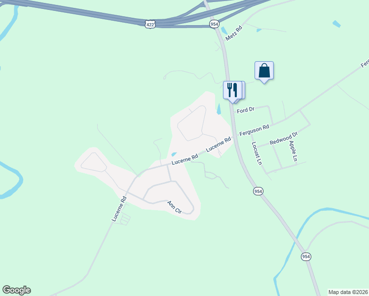 map of restaurants, bars, coffee shops, grocery stores, and more near 124 Huckleberry Road in Indiana