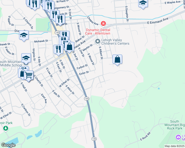 map of restaurants, bars, coffee shops, grocery stores, and more near 101 West Mountain Road in Allentown