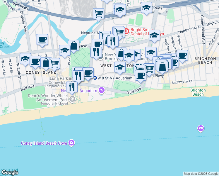map of restaurants, bars, coffee shops, grocery stores, and more near 510 Surf Avenue in Brooklyn