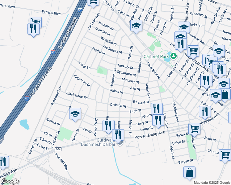 map of restaurants, bars, coffee shops, grocery stores, and more near 54 Willow Street in Middlesex County