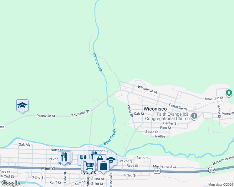 map of restaurants, bars, coffee shops, grocery stores, and more near 173 Pottsville Street in Lykens