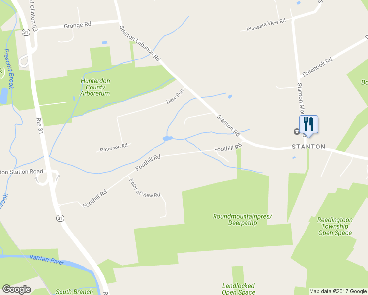 map of restaurants, bars, coffee shops, grocery stores, and more near 115 Foothill Road in Flemington