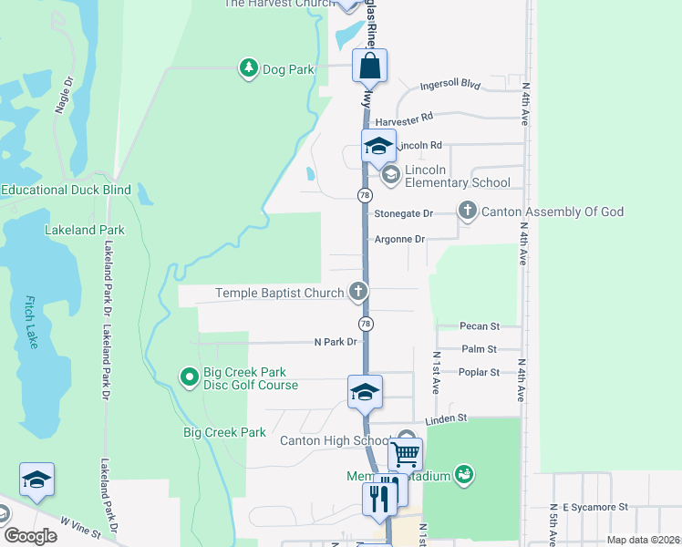 map of restaurants, bars, coffee shops, grocery stores, and more near 1-99 Sunset Lane in Canton