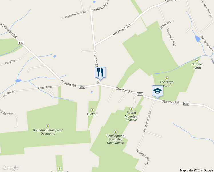 map of restaurants, bars, coffee shops, grocery stores, and more near 165 Stanton Road in Flemington
