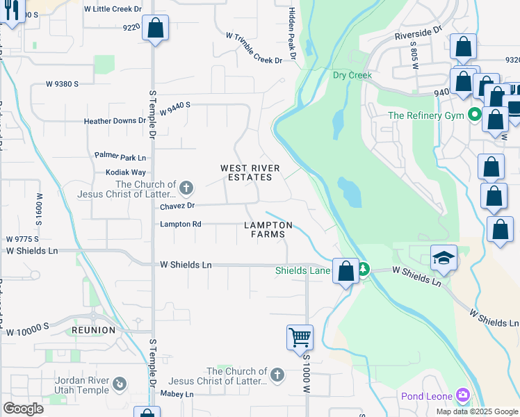 map of restaurants, bars, coffee shops, grocery stores, and more near 1093 Chavez Drive in South Jordan