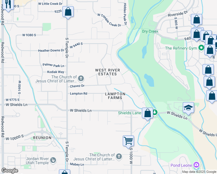 map of restaurants, bars, coffee shops, grocery stores, and more near 1093 Chavez Drive in South Jordan