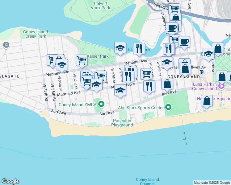 map of restaurants, bars, coffee shops, grocery stores, and more near 2927 West 27th Street in Brooklyn