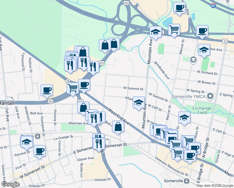 map of restaurants, bars, coffee shops, grocery stores, and more near 288 Altamont Place in Somerville