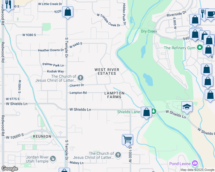 map of restaurants, bars, coffee shops, grocery stores, and more near 1093 Chavez Drive in South Jordan