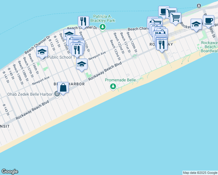 map of restaurants, bars, coffee shops, grocery stores, and more near 1-40 Beach 127th Street in Queens