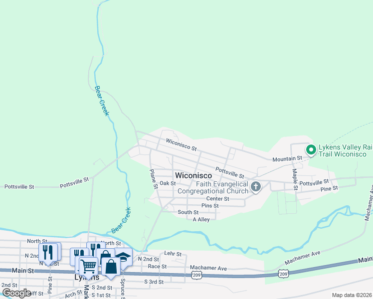 map of restaurants, bars, coffee shops, grocery stores, and more near 85 Wiconisco St in Lykens