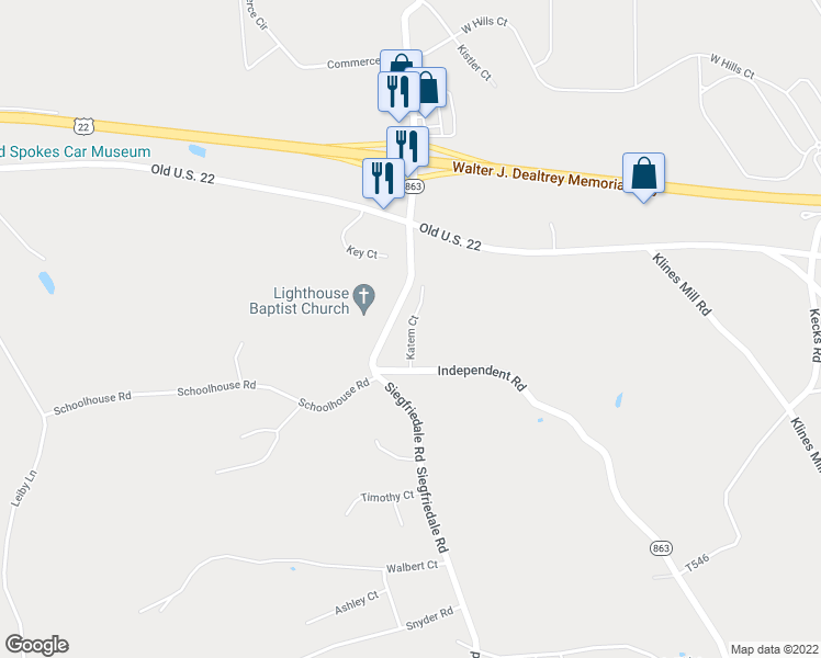 map of restaurants, bars, coffee shops, grocery stores, and more near Katem Court in Breinigsville