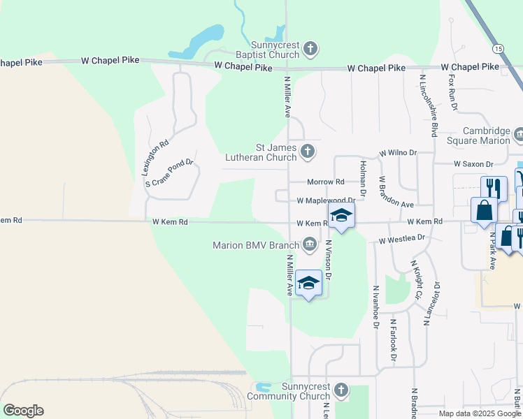 map of restaurants, bars, coffee shops, grocery stores, and more near 2452 West Kem Road in Marion