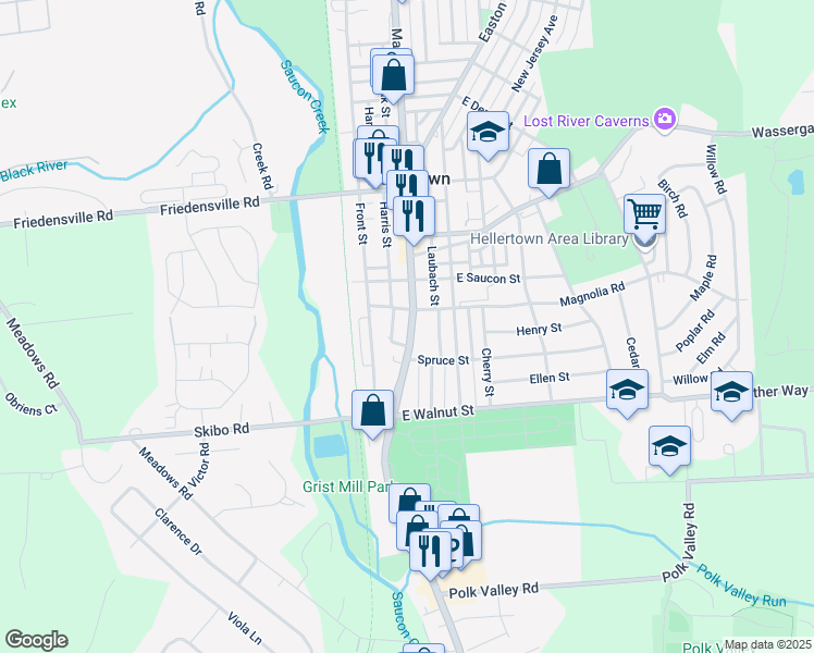 map of restaurants, bars, coffee shops, grocery stores, and more near 228 Main Street in Hellertown