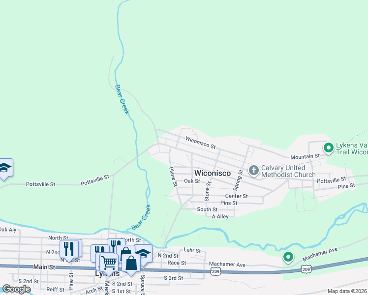 map of restaurants, bars, coffee shops, grocery stores, and more near 222 Pottsville Street in Lykens
