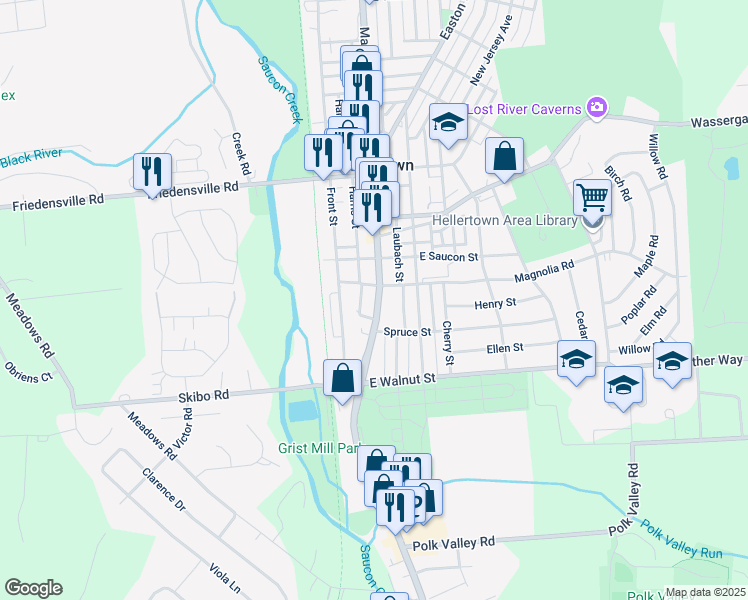 map of restaurants, bars, coffee shops, grocery stores, and more near 228 Main Street in Hellertown