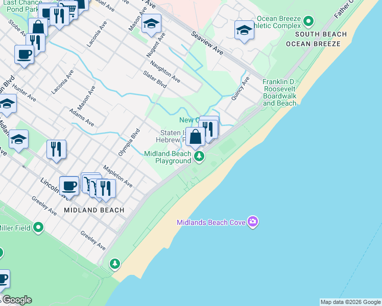 map of restaurants, bars, coffee shops, grocery stores, and more near in Staten Island
