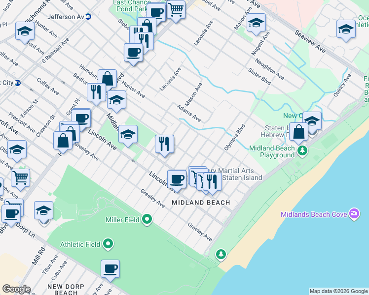 map of restaurants, bars, coffee shops, grocery stores, and more near 765 Nugent Avenue in Staten Island