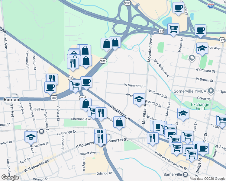 map of restaurants, bars, coffee shops, grocery stores, and more near 288 Altamont Place in Somerville
