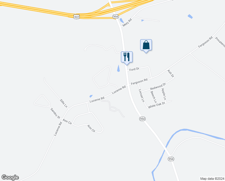 map of restaurants, bars, coffee shops, grocery stores, and more near 4883 Lucerne Road in Indiana