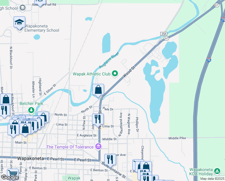 map of restaurants, bars, coffee shops, grocery stores, and more near 509 Dixie Highway in Wapakoneta