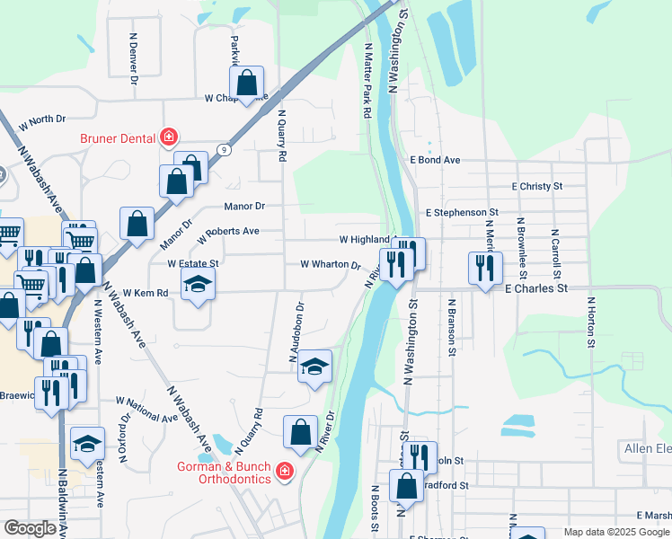 map of restaurants, bars, coffee shops, grocery stores, and more near 410 West Wharton Drive in Marion
