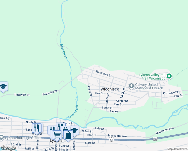 map of restaurants, bars, coffee shops, grocery stores, and more near 214 Pottsville Street in Lykens