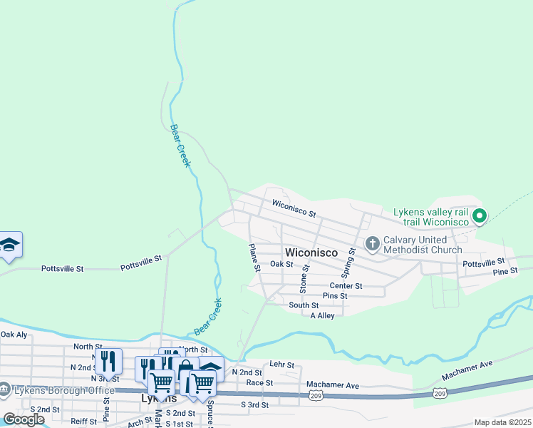 map of restaurants, bars, coffee shops, grocery stores, and more near 214 Pottsville Street in Lykens