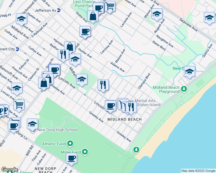 map of restaurants, bars, coffee shops, grocery stores, and more near 167 Kiswick Street in Staten Island