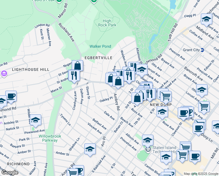 map of restaurants, bars, coffee shops, grocery stores, and more near 33 Gail Court in Staten Island