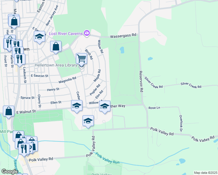 map of restaurants, bars, coffee shops, grocery stores, and more near 303 Willow Road in Hellertown