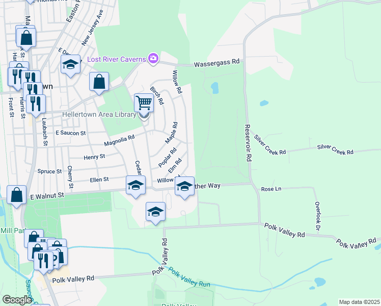 map of restaurants, bars, coffee shops, grocery stores, and more near 303 Willow Road in Hellertown
