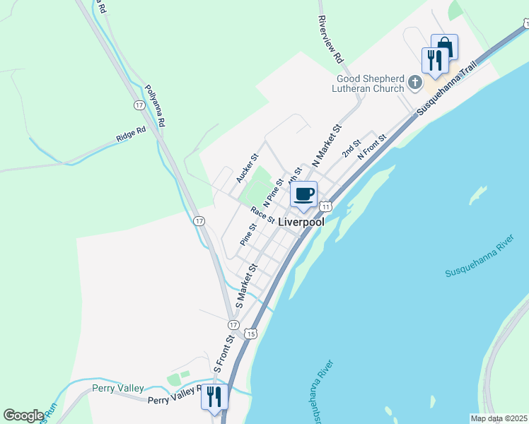 map of restaurants, bars, coffee shops, grocery stores, and more near 406 Race Street in Liverpool