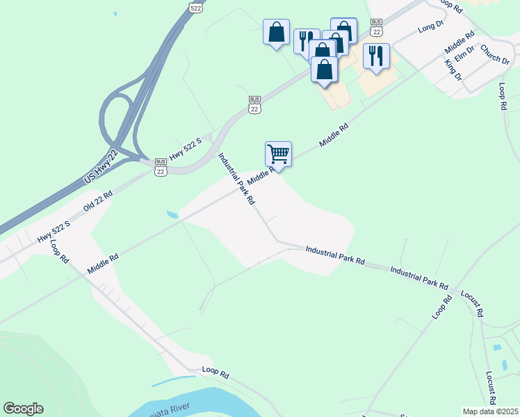 map of restaurants, bars, coffee shops, grocery stores, and more near 31 Industrial Park Road in Lewistown