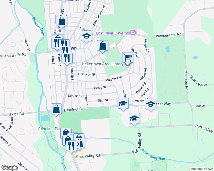 map of restaurants, bars, coffee shops, grocery stores, and more near 533 Henry Street in Hellertown